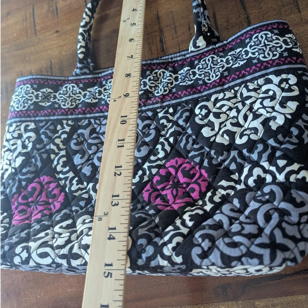 Vera Bradley Tote Shoulder Bag Black Magenta Retired Canterberry Quilted Cotton